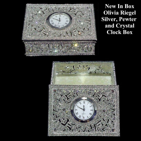 NIB: Limited Edition Silver/Crystal Olivia Riegel Clock Box - Picture 1 of 4